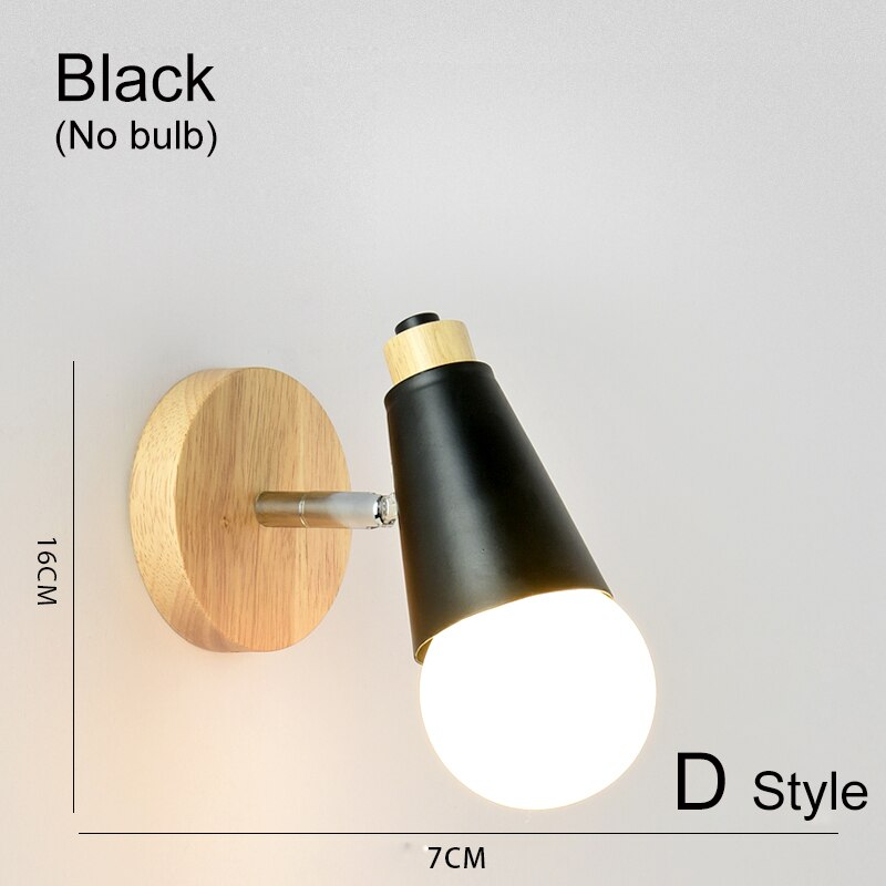 Nordic Hout Wandlampen Slaapkamer Naast Led-verlichting Zwart & Wit Moderne E27 Wandlampen Led Restaurant Bar Verlichting E27 ZBD0016: D Style Black