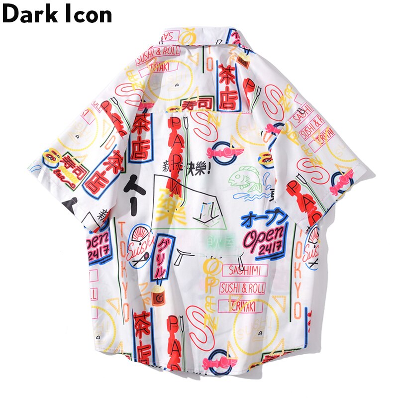 Mörk ikon tryckt hawaii skjorta herr sommar herrskjorta kortärmad streetwear kläder
