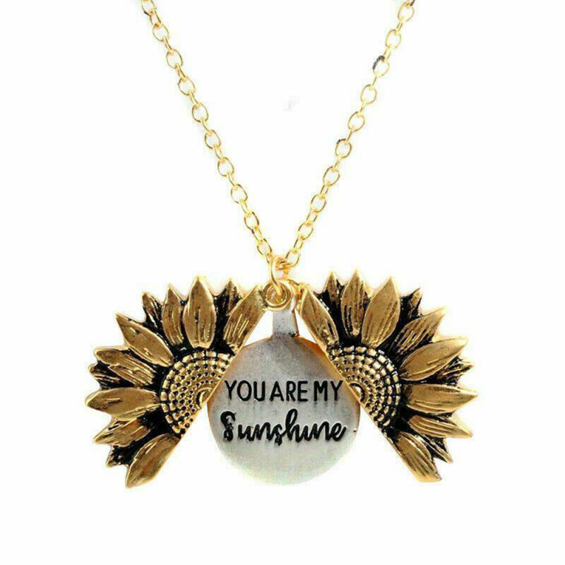 You Are My Sunshine Open Locket Sunflower Necklace Boho Jewelry Stainless Steel Friendship Bff Letter Necklace Collier: gold