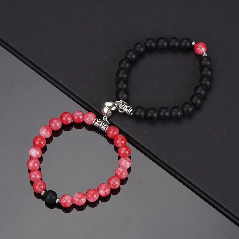 Pulsera de cuentas de piedra Natural para amantes, pulsera con imán de corazón de distancia, de joyería de de amistad, 2 piezas por juego: Cobalto violeta
