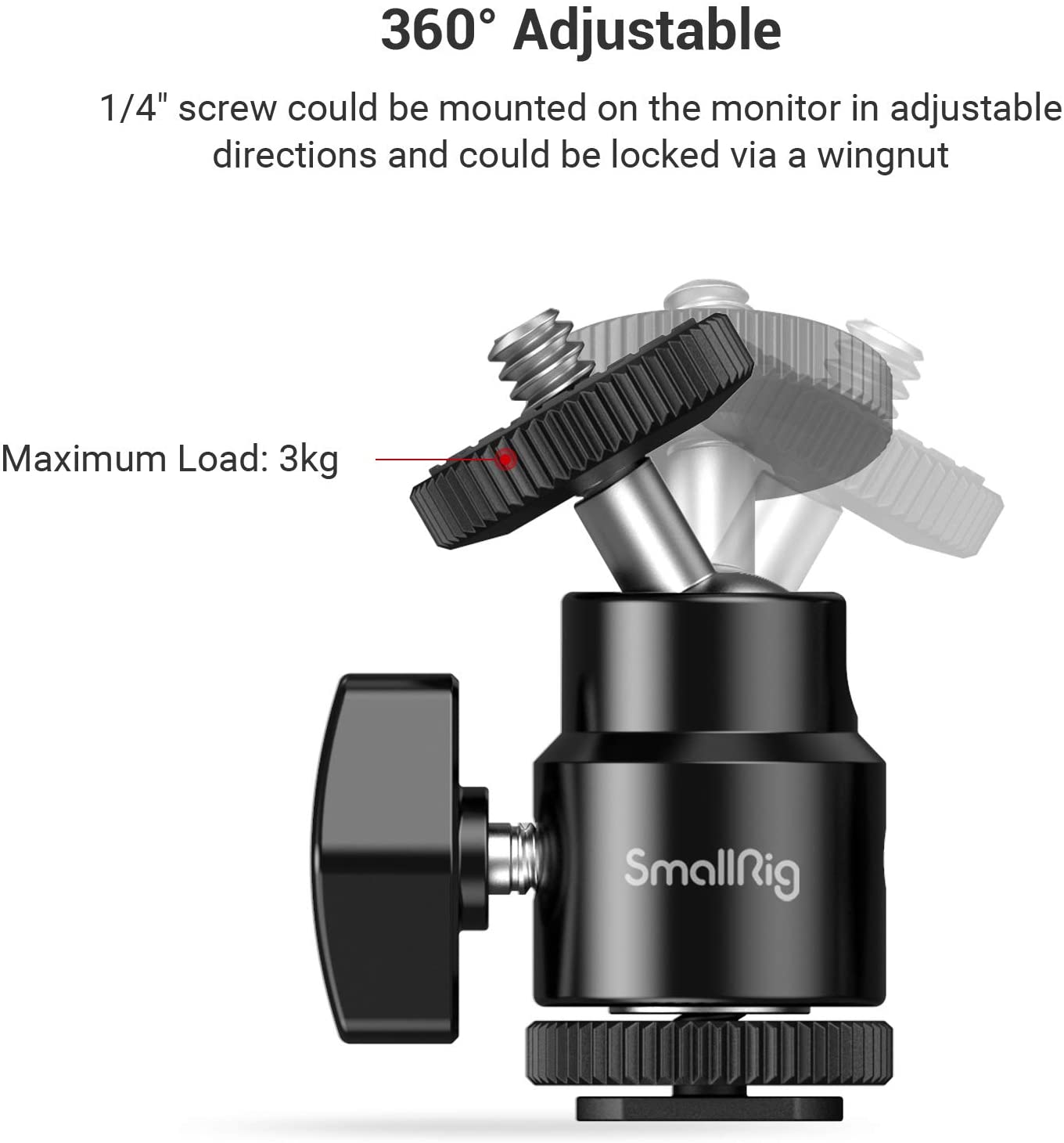 SmallRig 1/4" Camera shoe Mount With Additional 1/4" Screw Support Bracket Dslr Cold Shoe Mount (2pcs Pack)-2059