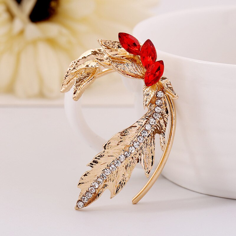 LUKENI 5pcs/lot Jewelry Rhinestone Earrings Punk Leaves Ear Cuff Crystal Earring Jackets For Women And Men EJ018: Red