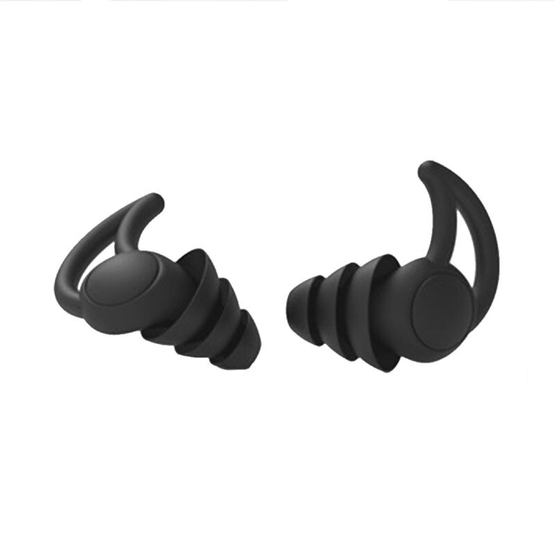 1Pair Soft Silicone Ear Plugs Noise Reduction Earplugs Ear Protector 2/3 Layers: 2-BK