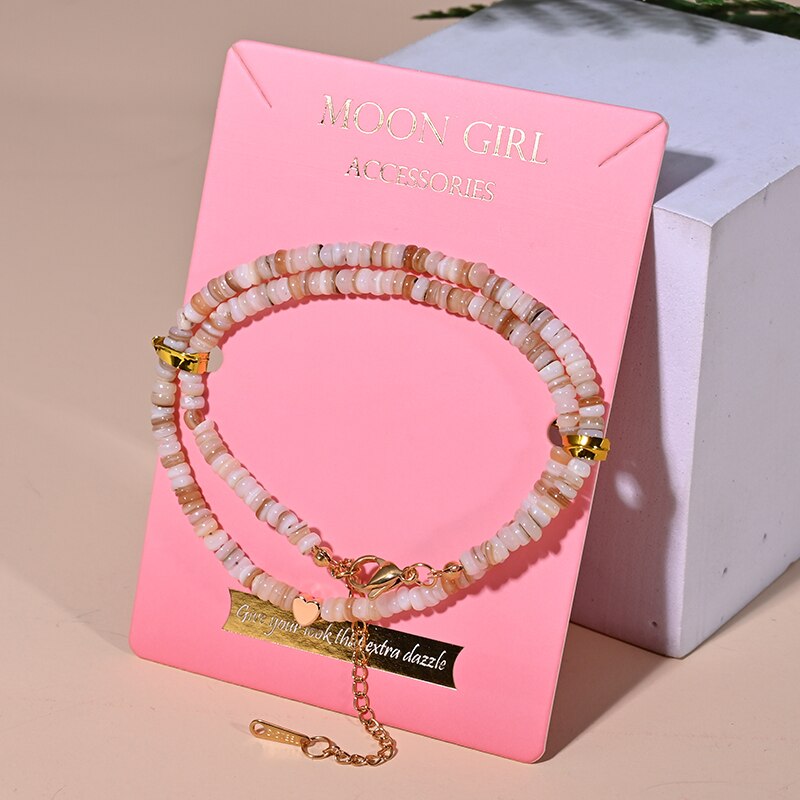Moon girl golden star choker necklace for women jewelry uses stainless steel chain and 4mm shell beads: 220201