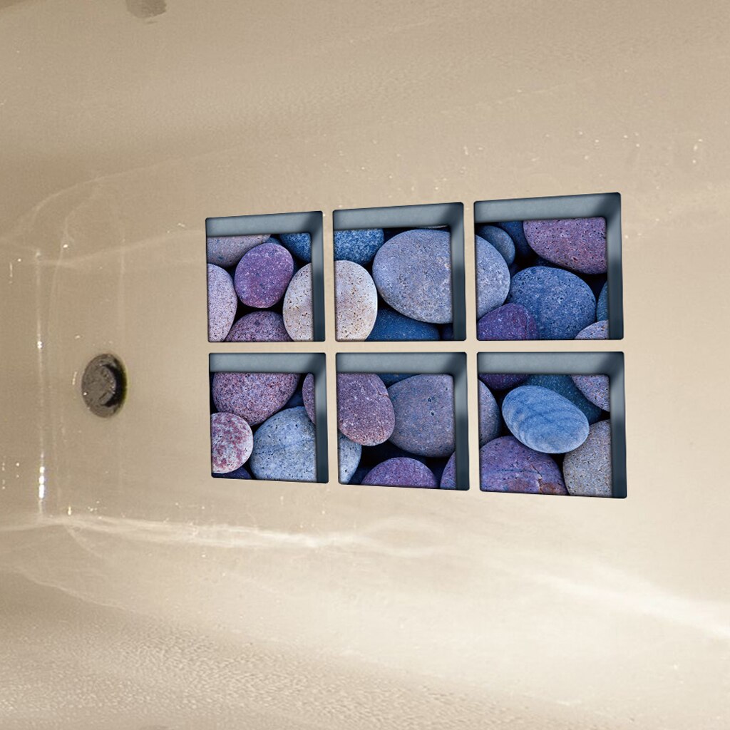 Adesivos 3d antiderrapantes para banheira, 6 peças, apliques, para banheiro, decoração de casa, pvc, à prova d'água: Pebbles Blue