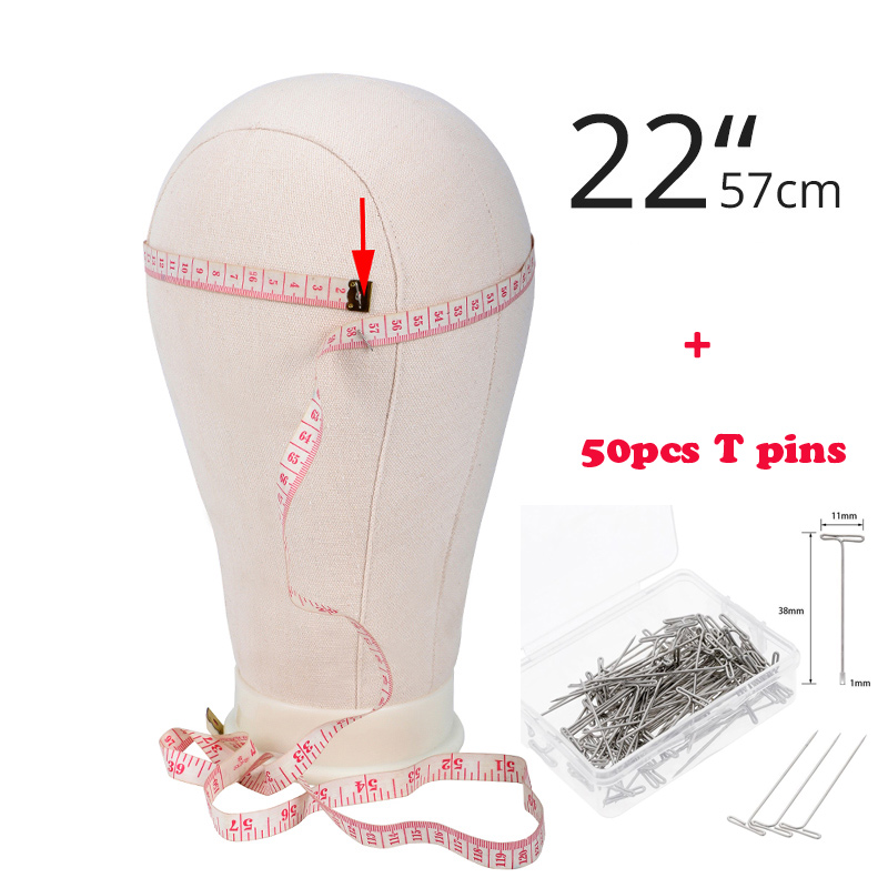 Perukställ canvashuvud med 50 st t stift maniquin head peruktillbehör 21-25 tums frigolithuvuden med bordsklämma: 22 tums huvud 50 tpins