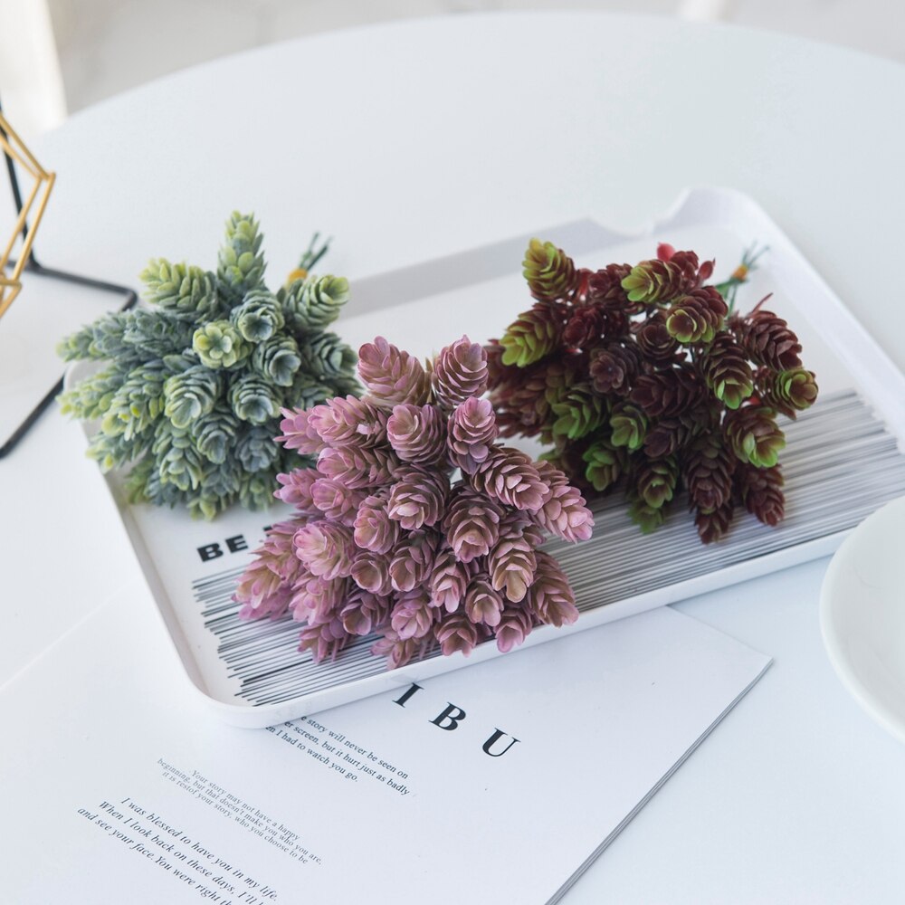 6 Stuks/Bundel Ananas Gras Plastic Kunstbloemen Diy Bonbondoos Vazen Voor Home Decor Tafel Bruiloft Bridal boeket