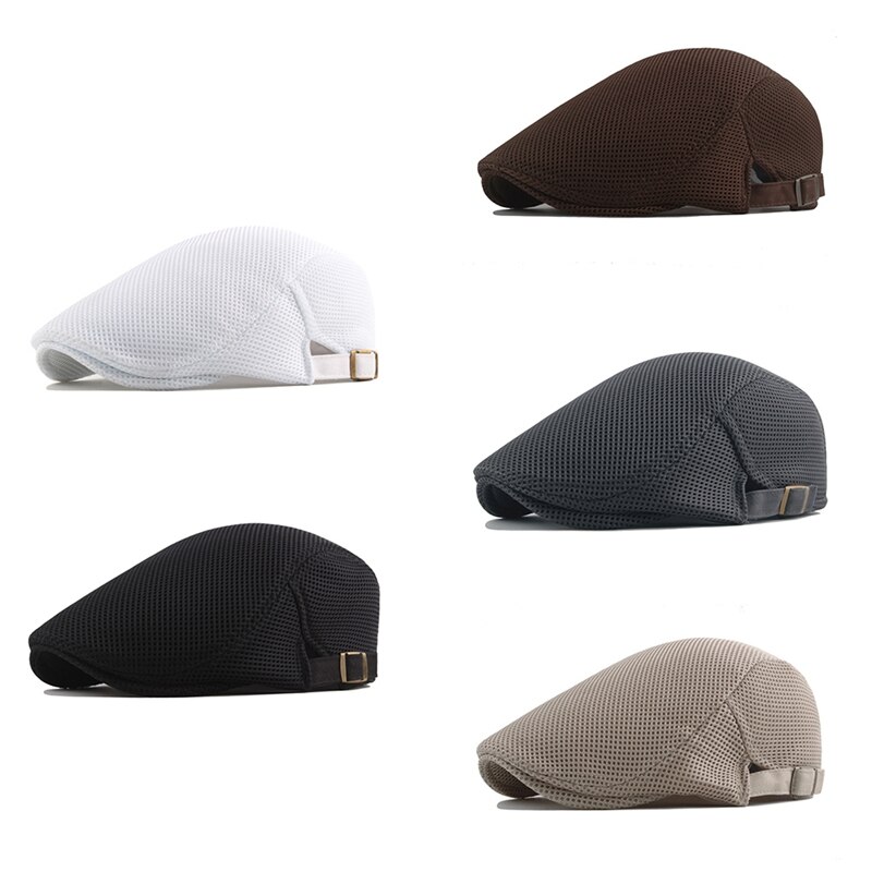 Sombrero de boina de algodón para hombre, gorra plana de malla informal, blanca, lisa, transpirable, ajustable, clásica, para verano