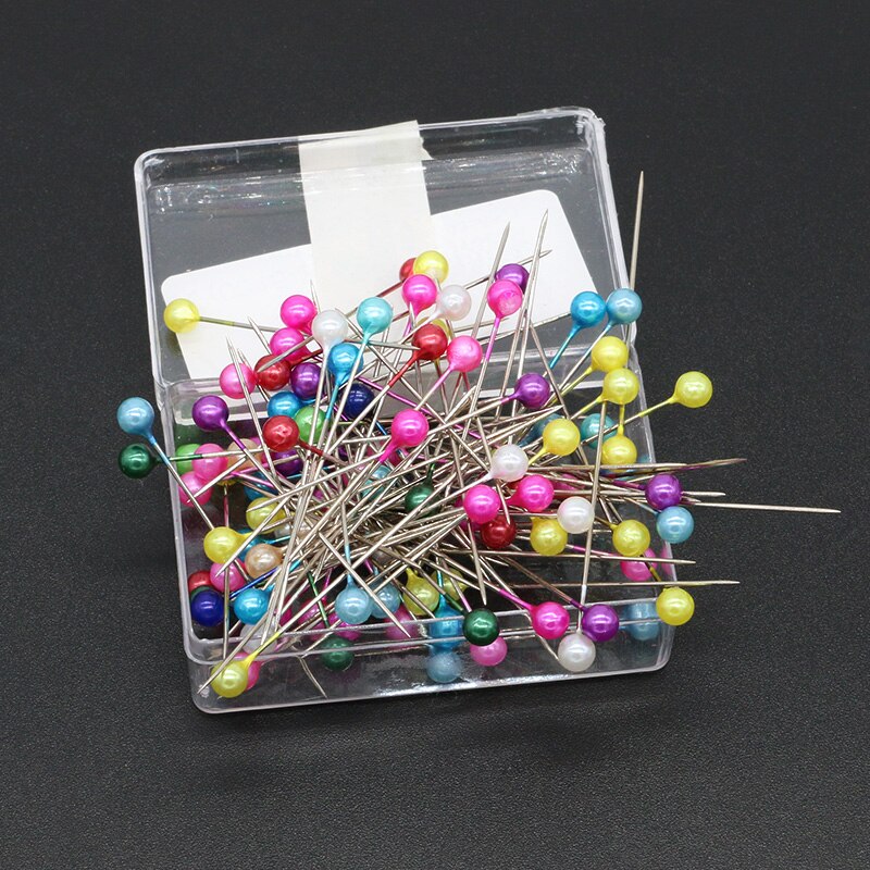 Alfileres redondos de 38mm para costura, cabeza de cuentas de vidrio, agujas de tejer, costura fija, alfiler de seguridad para confección de bodas, 100 Uds./caja