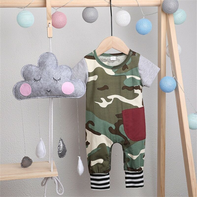 Summer Newborn Baby Boy Girl Camo Romper Short Sleeve O-Neck Patchwork Jumpsuit Unisex Baby Clothes Casual Rompers 0-18M