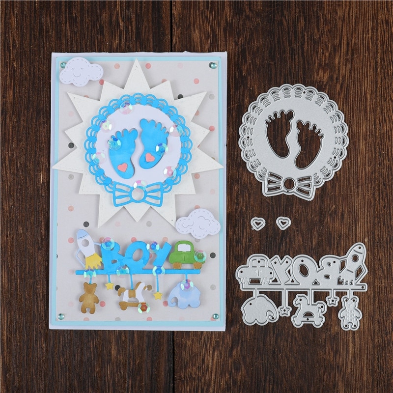 InLoveArts Baby Footprint with Boy Girl Letter Metal Cutting Dies Embossing Stencil Scrapbook Template Punch Paper Crafts