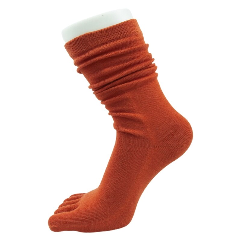 Chaussettes Tube longues à cinq doigts pour femmes, Simple, couleur unie, doux, respirant, orteils séparés, bonneterie en coton, automne décontracté: Orange