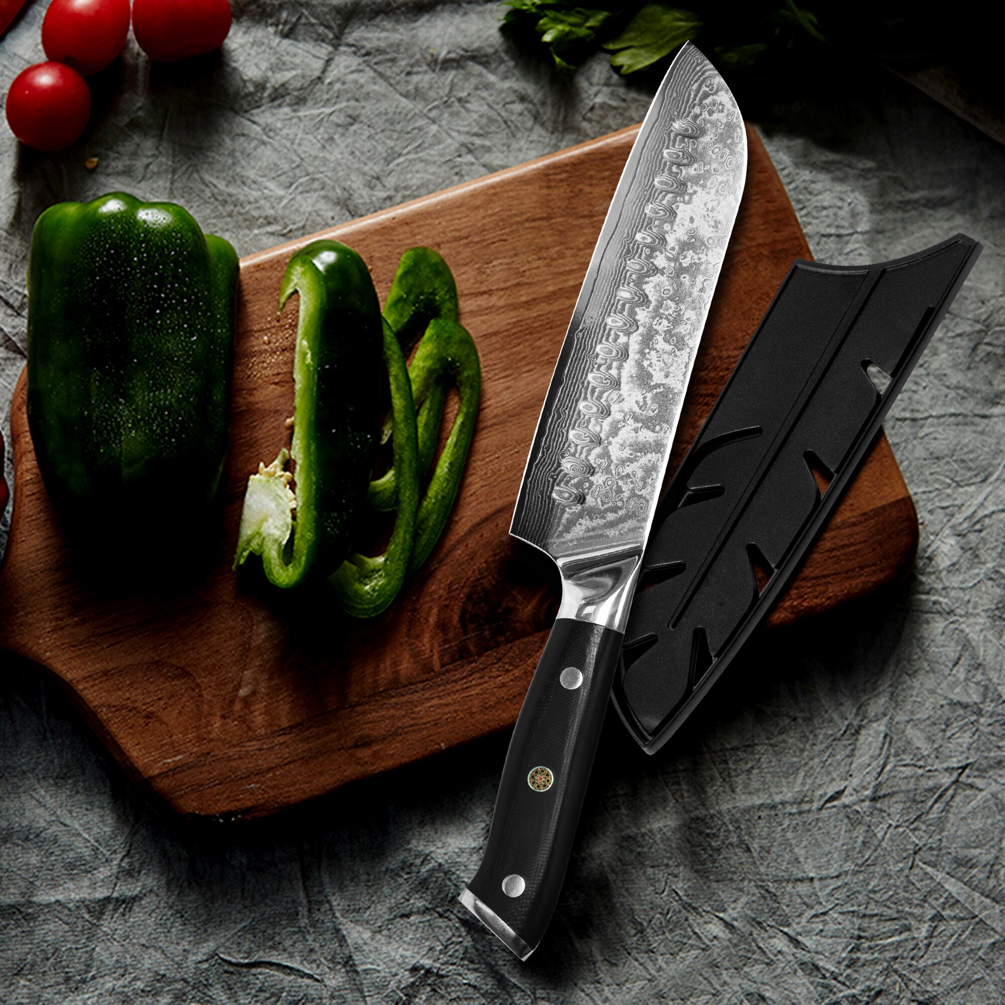Sowoll Damascus Knives 7 Inch Japanese Santoku Knife Damascus Steel Kitchen Knives Tool Damascus Chef Cooking Knife Wood Handle