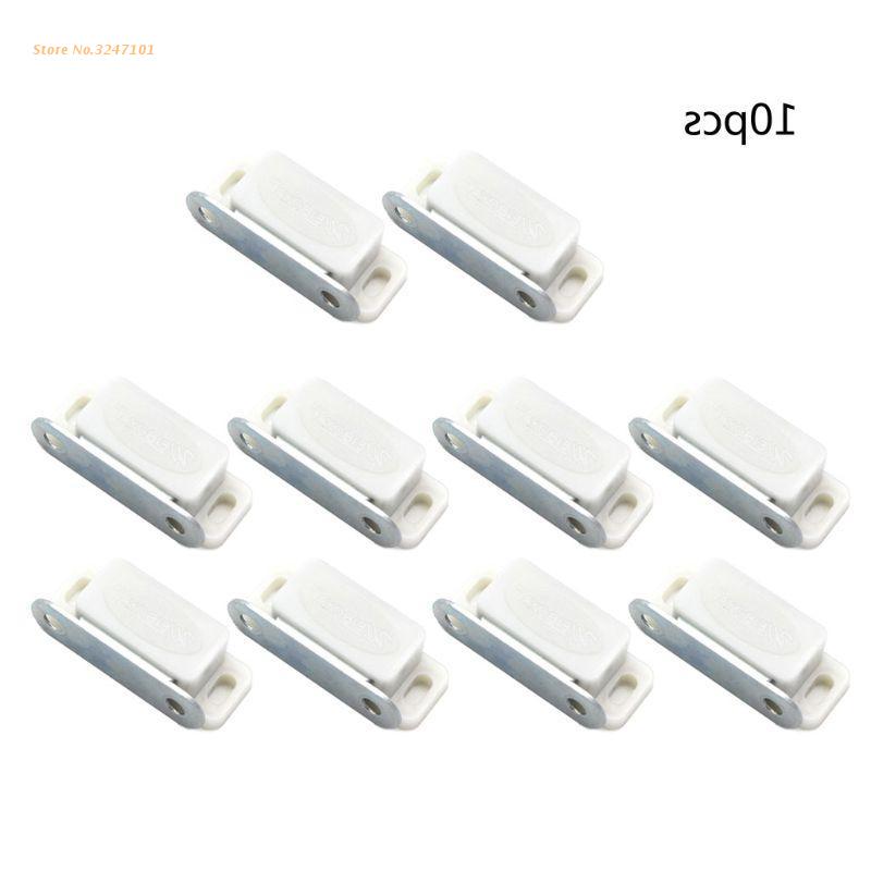 Mini pestillo magnético de plástico para pestillo de puerta, pestillo de plástico para pestillo de puerta, herrajes para amortiguador para mobiliario de cocina, 10 Uds.: White