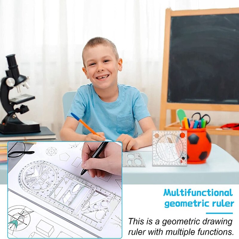 4Pcs Multifunctional Geometric Drawing Ruler Rotation Angle Round Complex Pattern Template Measuring Draft Rulers