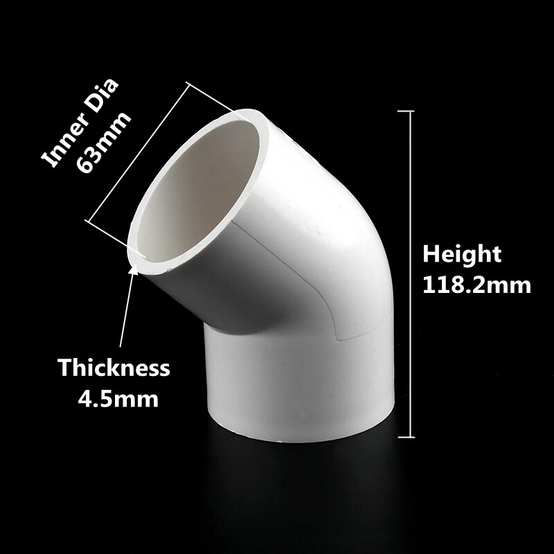 1pc I.D 20~63mm PVC Pipe 45° Equal Elbow Connector Water Supply Pipe Fittings Fish Tank Accessories Irrigation Aquarium Adapte: 63mm inner diameter