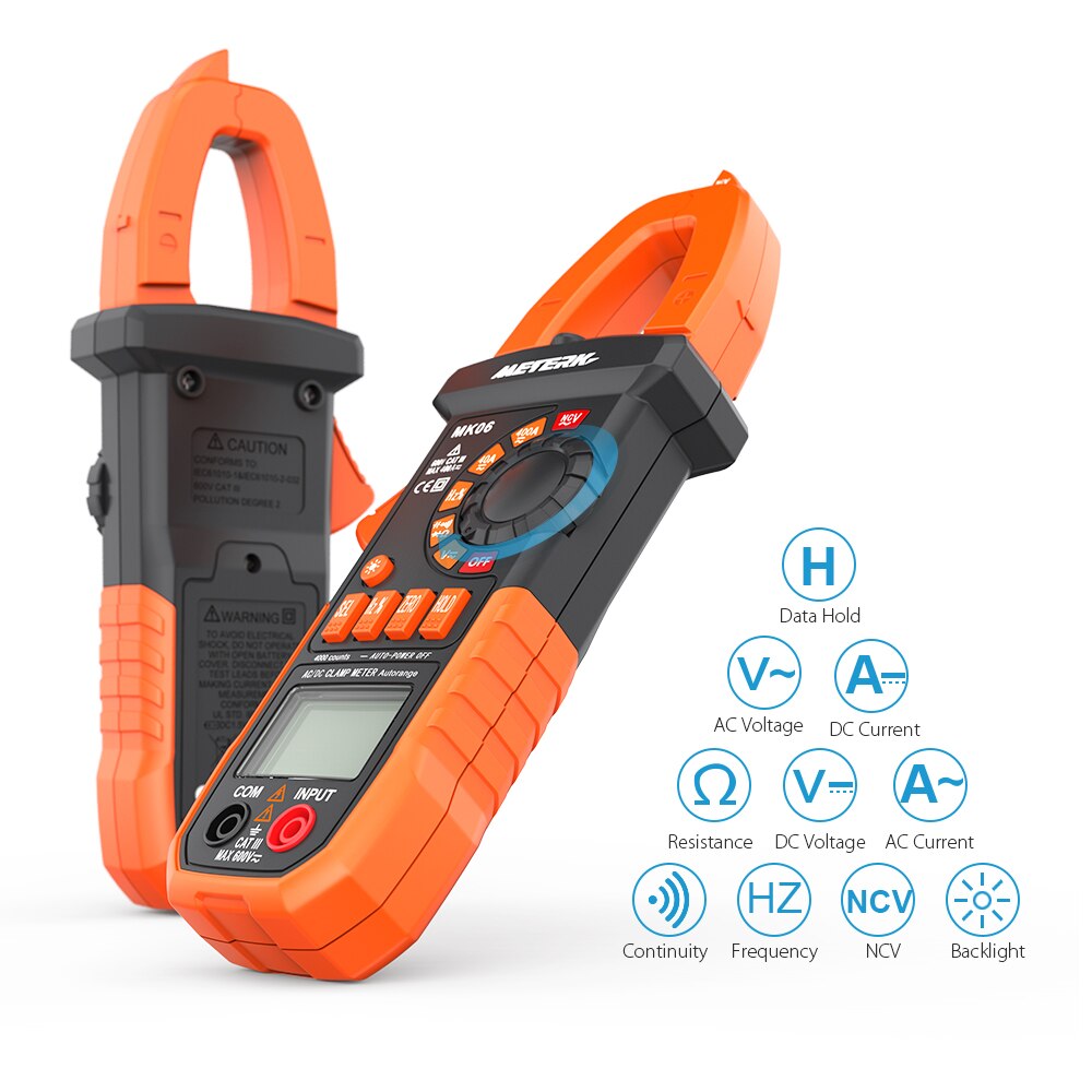 Meterk 4000 Counts Digital Clamp Meter AC/DC Voltage Current Portable Handheld LCD Diaplay Auto-ranging Clamp Multimeter Tester