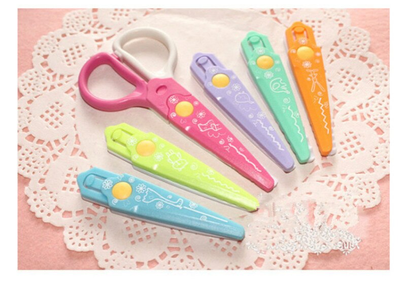 1Set DIY Cute Kawaii Plastic Scissors For Paper Cutter Scrapbooking Kids Office School Supplies Korean Stationery Supplies