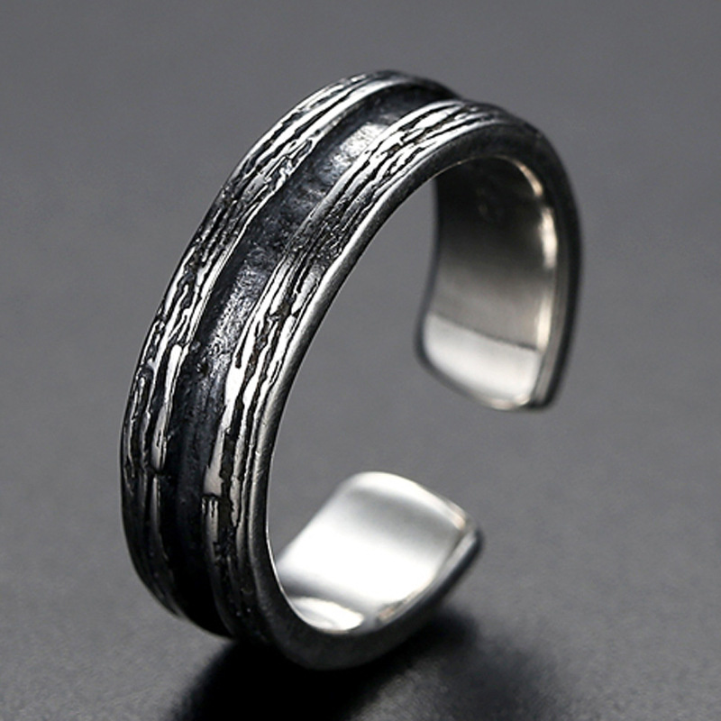 Nuovo arrivo anello in argento 925 formato aperto retrò gioielli da uomo personalità multi linee design maschile accessori per dita indice