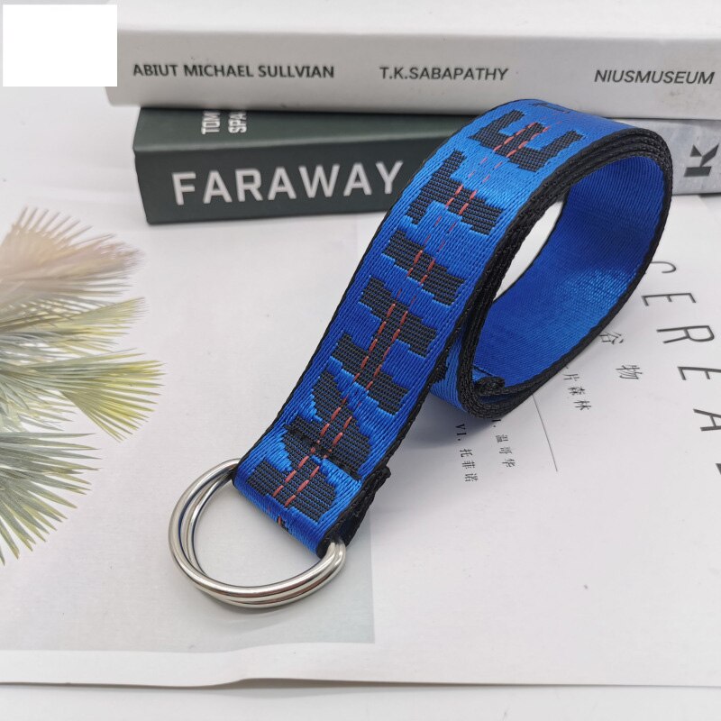 Ceinture en toile à boucle Double D unisexe, lettre punk style pour adolescent, large et longue sangle de taille, pantalon en jean pour adulte: blue