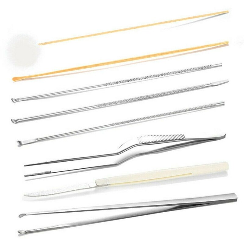 8 stücke Professionelle Ohr Pflege Reinigung Werkzeuge Kit Ohrenschmalz Picker Remover Reiniger Edelstahl Mit EINEM Holz Lagerung Box