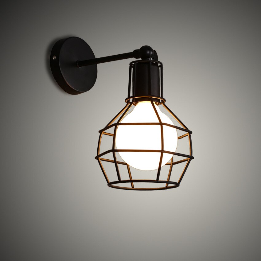 Nordisk loft retro jernbur moderne lysarmatur amerikansk industri vintage lampe kjøkken hengende lamper: Vegglampe c sort