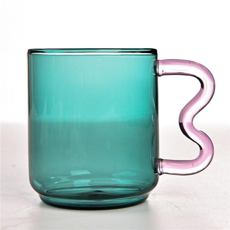 Tasse à café en verre coloré avec poignée d'oreille, tasse à expresso, pour jus de fruit, pour le bureau, pour le petit déjeuner, couleur contrastée,