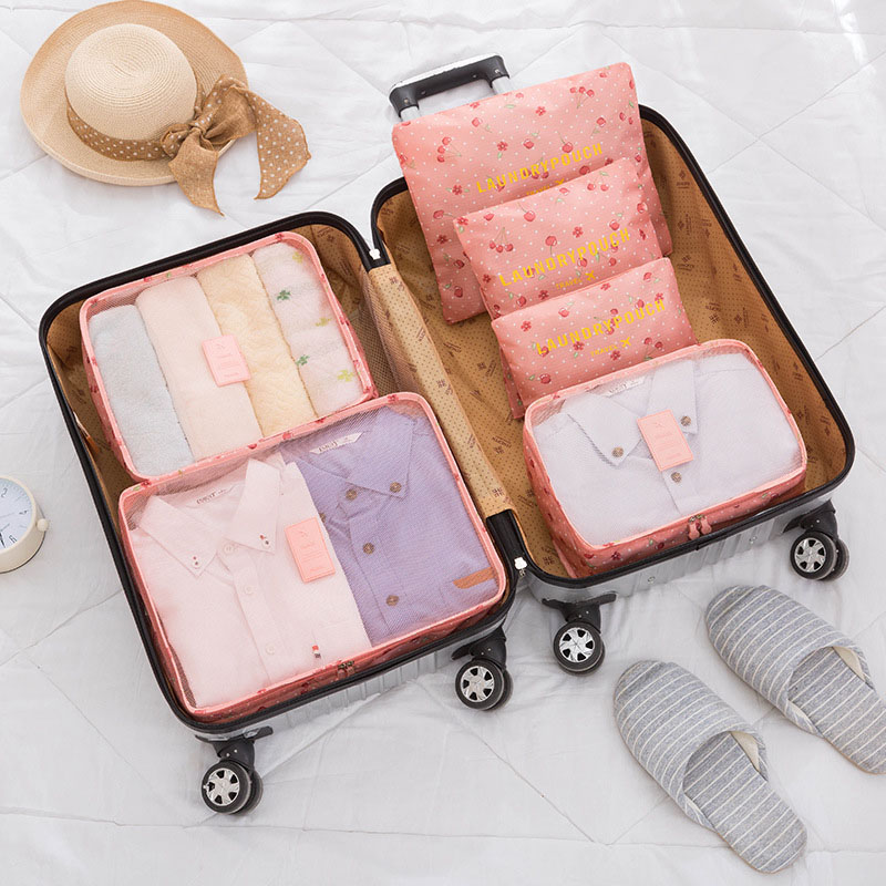 6/ PCS Travel Storage Bag Clothes Tidy Organizer Suitcase Pouch Travel Bag Case Shoes Packing Cube Bag luggage bag: Pink cherry