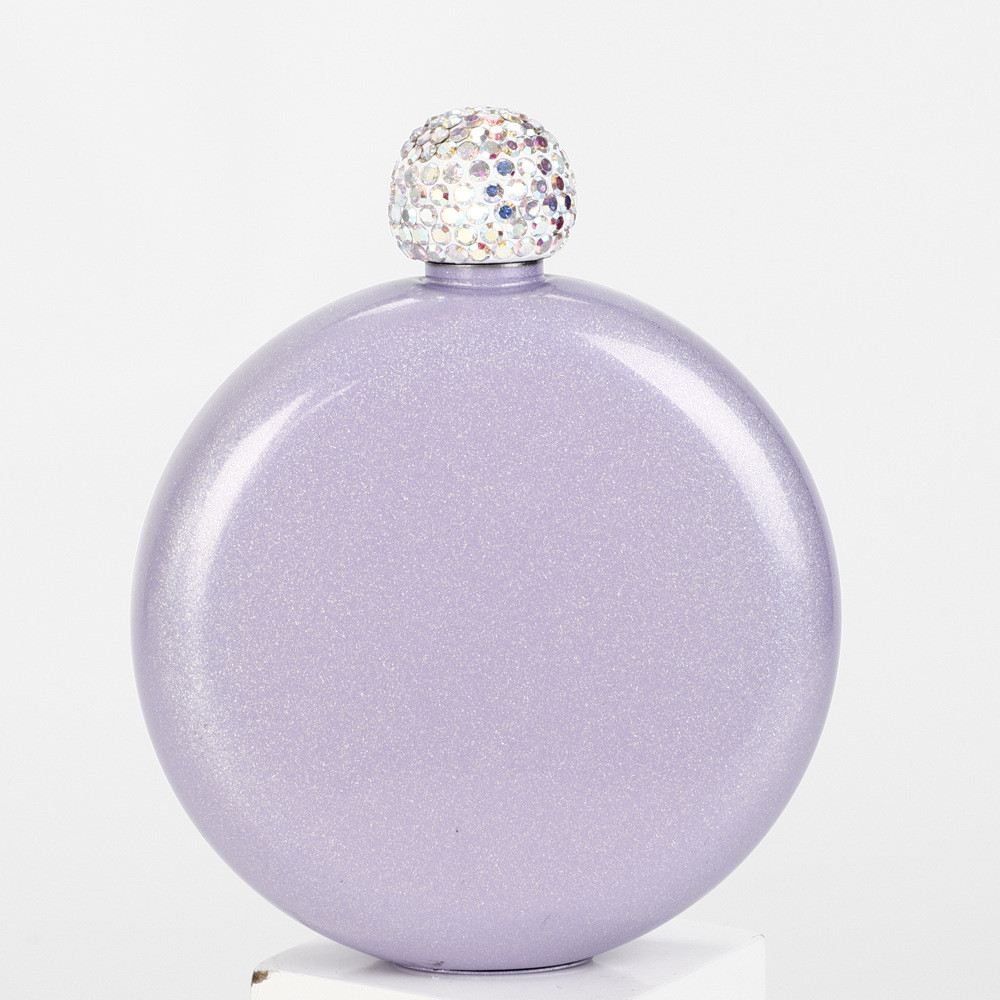 Portable Stainless Steel Wine Whiskey Flask Round Alcohol Bottle Bridesmaid Hip Flask Crystal Lid Liquor Flask: Purple