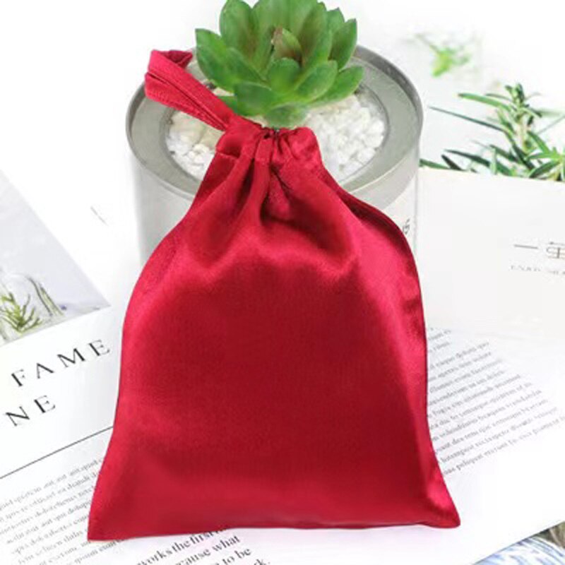 12x15cm Luxus Seide Satin- Kordelzug Tasche Mit Quasten Haar Bündel Perücken machen-hoch Verpackung Taschen Schmuck Verpackung: Wein rot