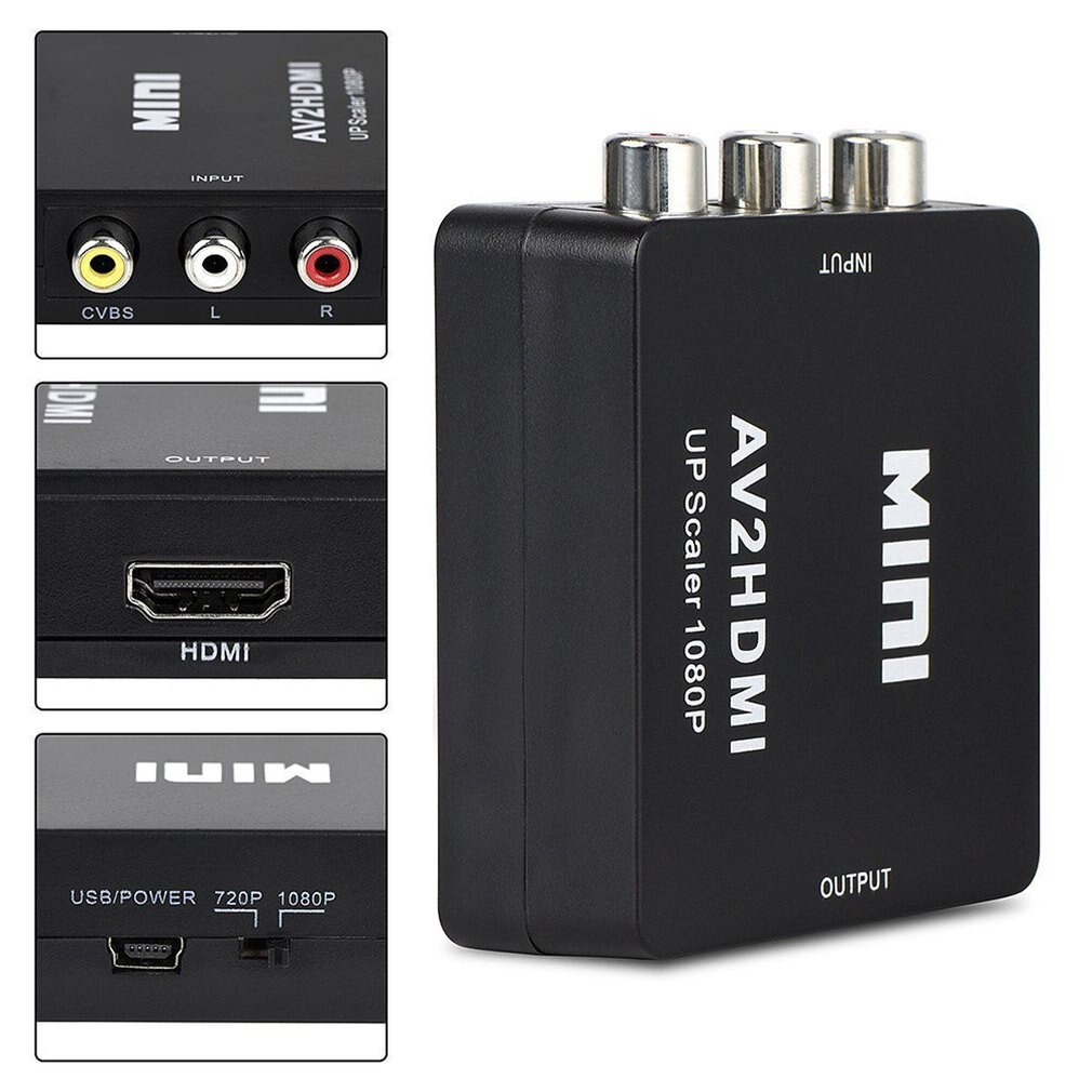Portable Size Black RCA AV to HDMI Converter /Adapter Suitable For Gamecube Nintendo Sega Genes NES SNES N64