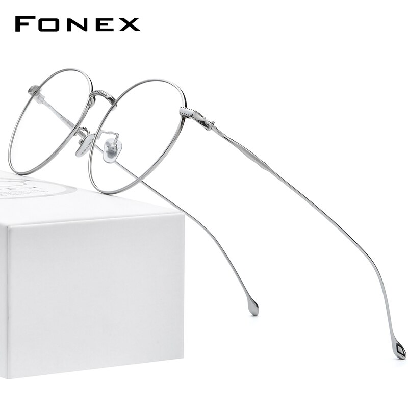 Fonex pure titanium briller mænd vintage runde briller nærsynethed optisk recept mærke briller stel kvinder 8508: Sølv
