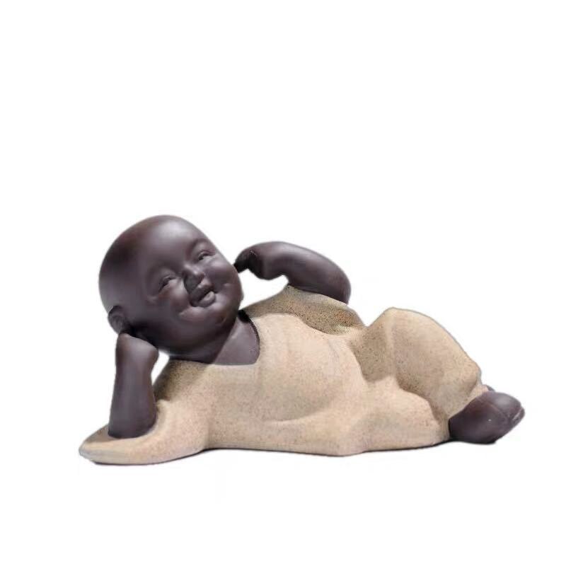 trois pas petit moine en céramique caractère thé ornements mignon violet sable petit Shami Zen thé cérémonie thé pour animaux de compagnie Mini service à thé