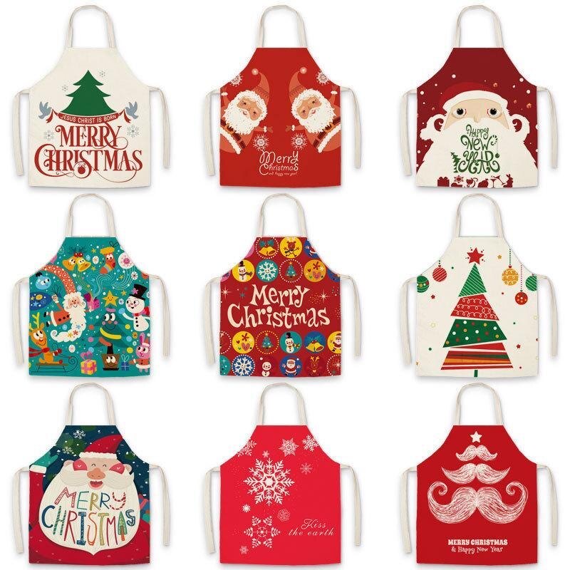 Christmas Anti-greasy Kitchen Aprons for Cooking Adult Bibs Sleeveless Cotton Linen Aprons