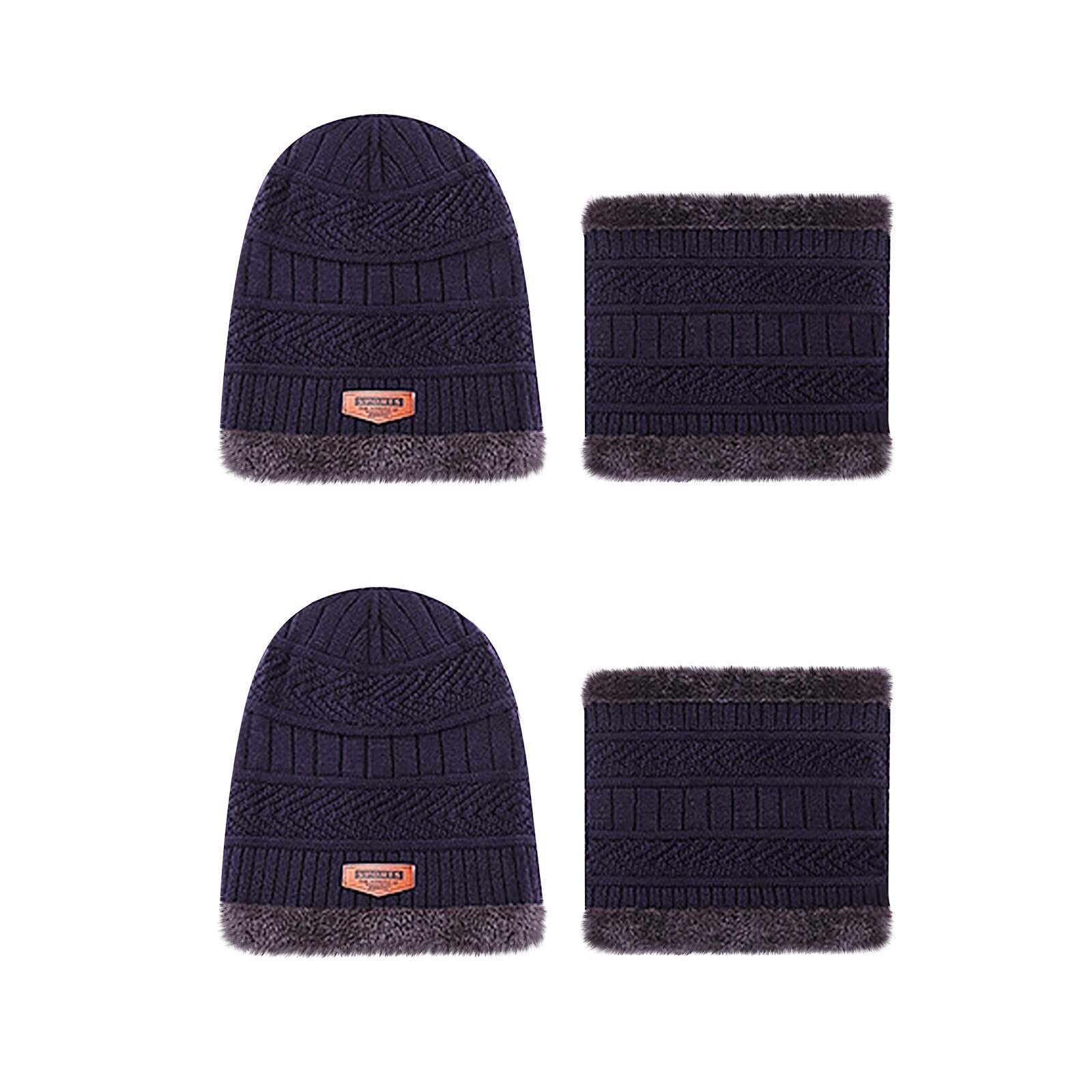 Coral Fleece Winter Hoed Mutsen Heren Hoed Sjaal Warm Ademend Wol Gebreide Hoed Mode Unisex Gebreide Hoeden Motorkap Twee stuk: BU