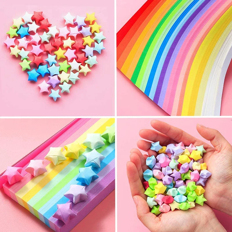 Tiras de papel de estrellas de Origami, papel plegable de doble cara, Estrella colorida de la suerte, 27 colores, manualidades artísticas, decoración del hogar, 540 hojas