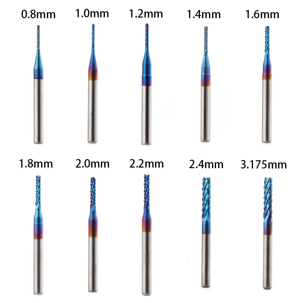 End Mill Cutter Blue Titanium Coated Edge Cutter Carbide For PCB Machine CNC Router Bits Engraving Cutting Grinding 0.8-3.175mm