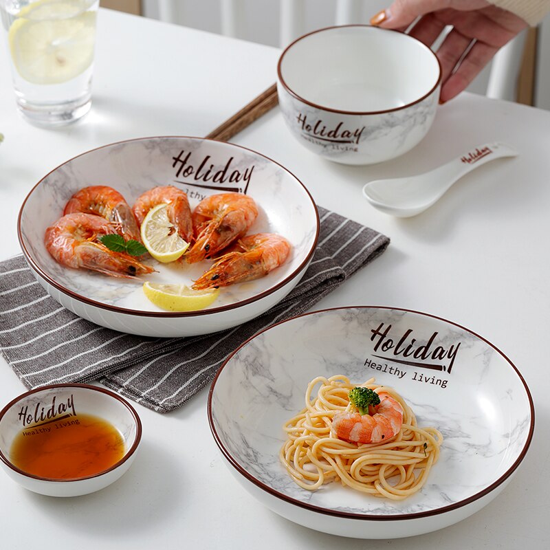 Marble Ceramic Tableware Dinner Plate Dishes Luxury Plate Dinnerware Kitchen Plate Tableware Set