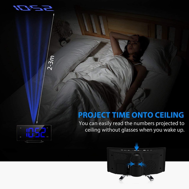 Spiegel Fm Radio Wekker Led Digitale Elektronische Tafel Projector Klok Bureau Nixie Projectie Wekker Met Tijd Projectie