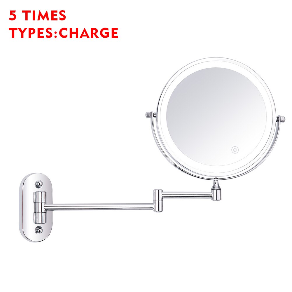 Extendable LED Lighted Two Sided Bathroom Home Decoration 360 Degree Swivel Makeup Mirror Adjustable Arm Wall Mounted Magnifying