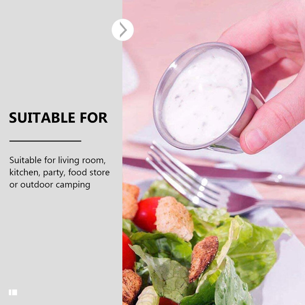 10pcs Stainless Steel Sauce Cups Dip Sauce Cups Seasoning Cups Tomato Sauce Cups For Kitchen Shop Home