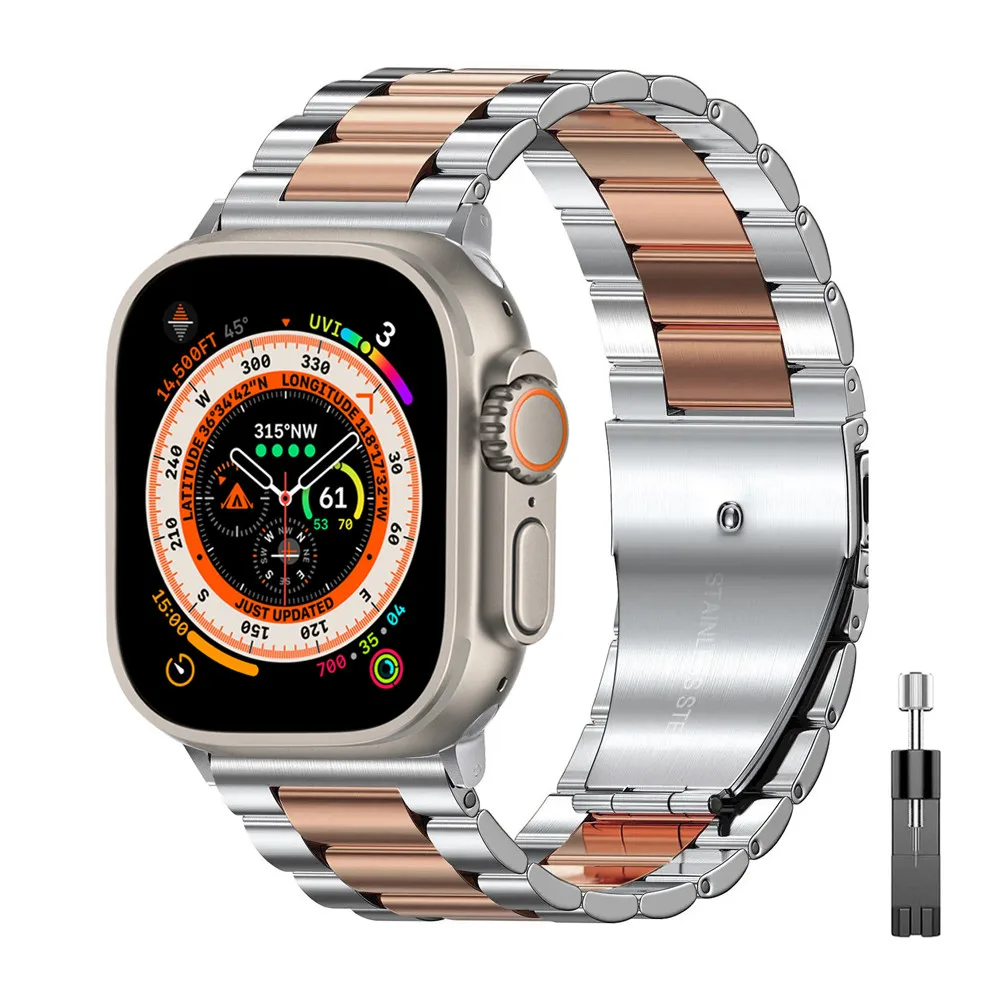 Rem i rustfritt stål til apple watch-reim ultra 49mm 45mm 44mm 41mm 40mm metalllenke iwatch-serien  se 3/4/5/6/7/8- reim: Svart gul / 14mm