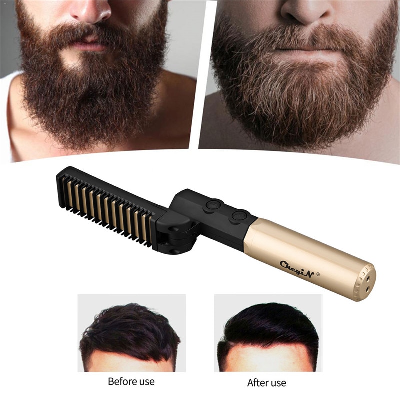 Peine alisador de barba plegable para hombre, plancha de pelo con vibración inalámbrica, cepillo eléctrico para alisar, Peinador rápido 45