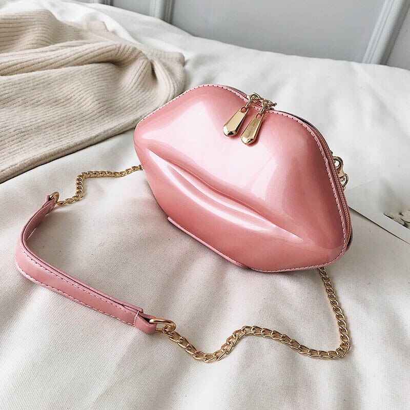 Bolso de hombro pequeño de PU para mujer, bolso de mano de de labios rojos de para mujer, bolso de mano con cadena Mini: Pink Shoulder Bag