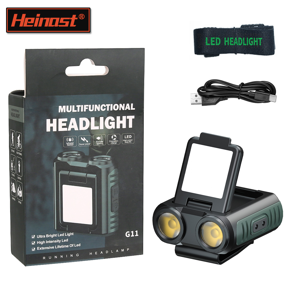 Induktions-LED-Scheinwerfer, Mini-Kappen-Clip-Licht, integrierter 1200 mAh Akku, wiederaufladbare USB-Kopf-Taschenlampe für Camping, Angeln, Laterne: Blau