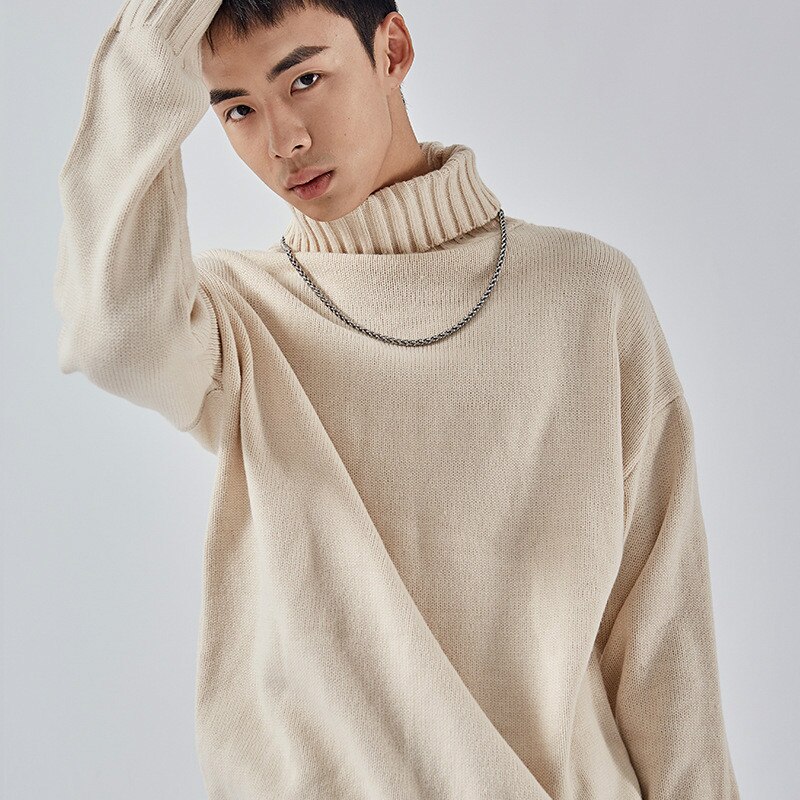Mannelijke Gebreide Coltrui Hoge Kraag Jongens Trui Oversized Trui Winter Groen Wollen Trui Vintage Mannen Casual Losse Truien