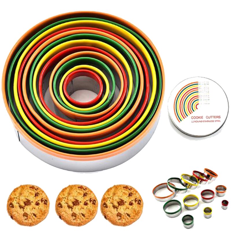 14/11/7 pcs Round Cookie Biscuit Cutter Set Circle Pastry Mold Forms for Donut and Scone Making Mold Form Fondant Tools: 12pcs colorful sets