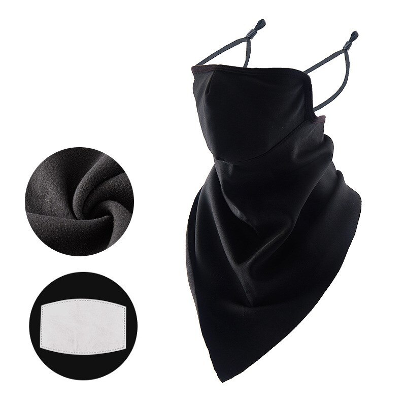 Vinterridning maske vind og kold beskyttelse trekant tørklæde anti-smog tørklæde plus fløjl maske ski varme ansigtsbeskyttelse: Sort
