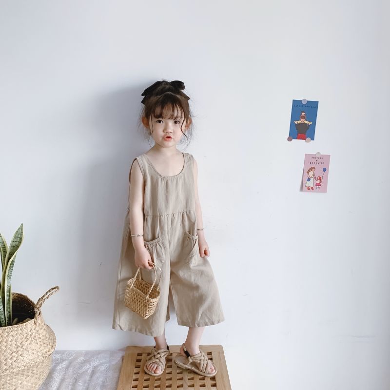 1-6Y Kids Losse Jumpsuits 2022 Katoen Baby Zomer Kleding Jongens Meisjes Mouwloze Jarretel Broek Kinderen Overalls: Khaki / 12m