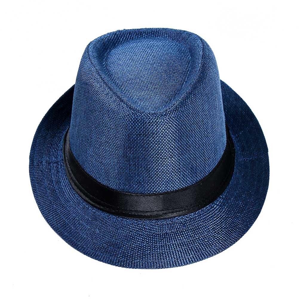 Men's straw hat linen sunscreen folding breathable casual hat summer K-BEST: Blue